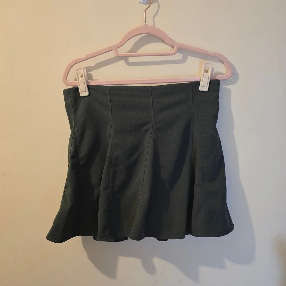 Hyfve Dark Green Faux Suede Mini Skirt High Waisted Fit and Flare Size L